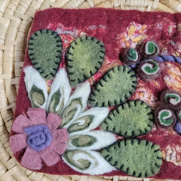 Rising Tide Boiled Wool Art Floral Boho Small Wallet Bag - Picture 3 of 5